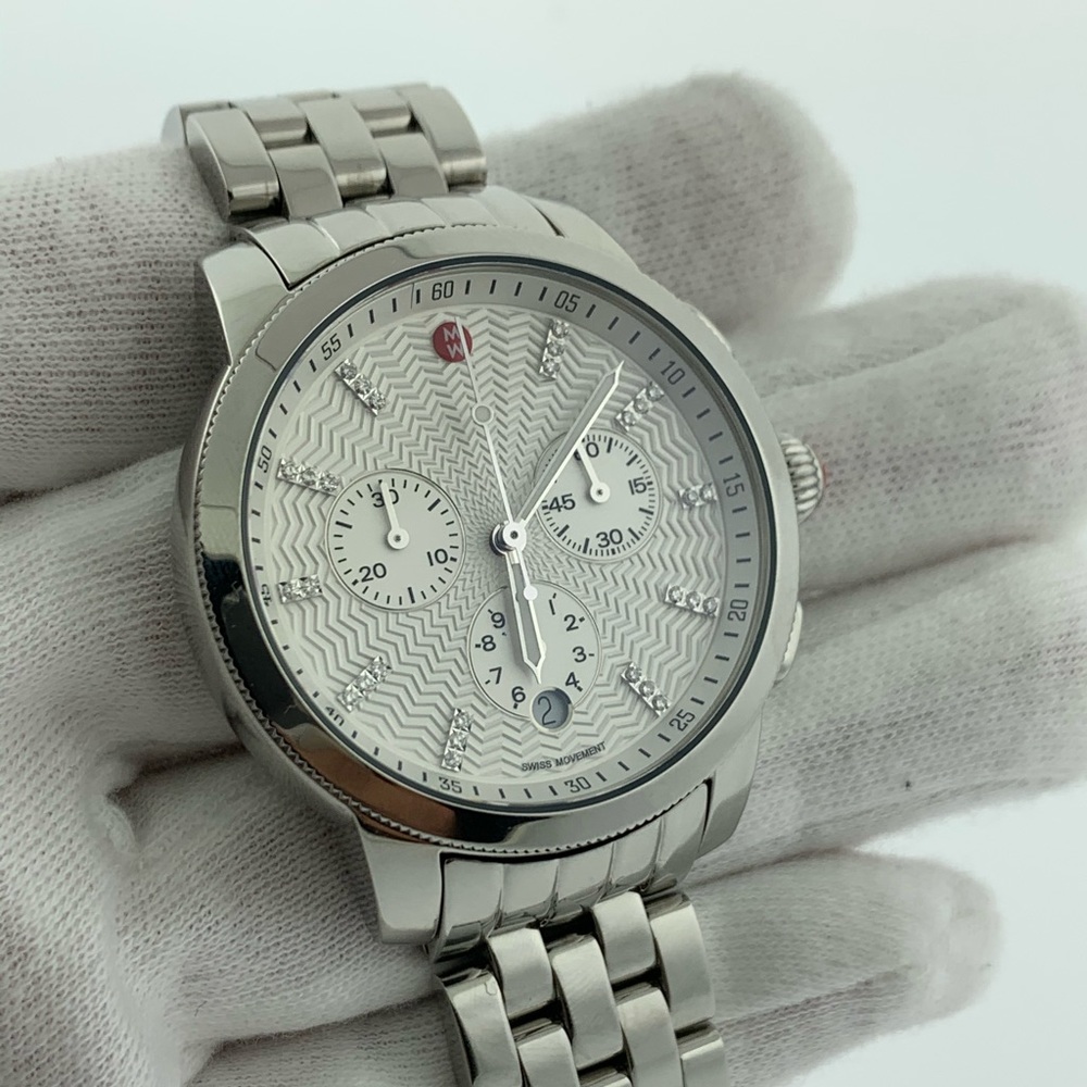 MICHELE Womens'Uptown'Diamond DialSilverToneChrono